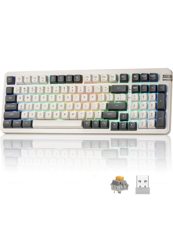 aigo AG98 Tri-Mode Bluetooth / Wireless / Wired RGB Gaming Mechanical Keyboard – Quiet Yellow Switch Hot Swappable –  Gasket structure  – Rechargeable Battery 4000mAh – 98 English Key  | White & Gray - Image 1